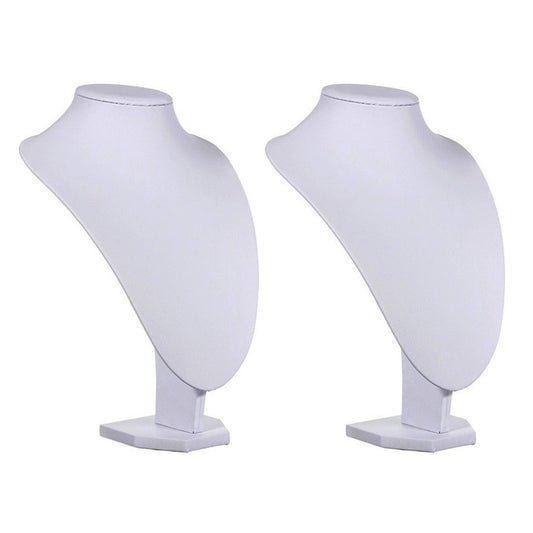 Comelyjewel 21cm Necklace Holder Jewelry Organizer Set of 2, Elegant Jewelry Organizers and Storage, Premium Jewelry Organizer for Women, Mannequin Bust Stand for Necklaces (White Faux Leather)
