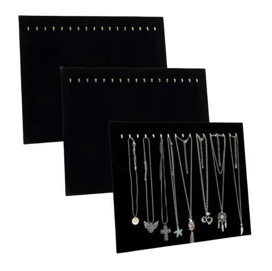 Comelyjewel Pack of 3 Black Velvet Jewelry Display Board with 17 Hooks Necklace Stands Boutique Stands Holder for Chain