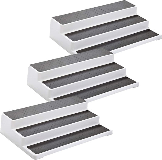 3pcs/pack Non Skid 3 Tier Lazy Susan White Grey Silicon Surface Spice Racks Kitchen Can Shelf Home Countertop Organizer Bathroom Storage Pantry Cabinet, 14.4"/36.5cm (W) X 9.5"/24cm(D) X 3.3"/8.5cm(H)