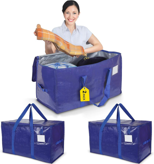 Yan & Hin 2 Pack 90L Extra Large Moving Bags with Carrying Handles, Veno Bag, Durable Zipper, and Tag Pocket - Reusable Packing Bags for Clothing Storage and Organization (2 Pack)