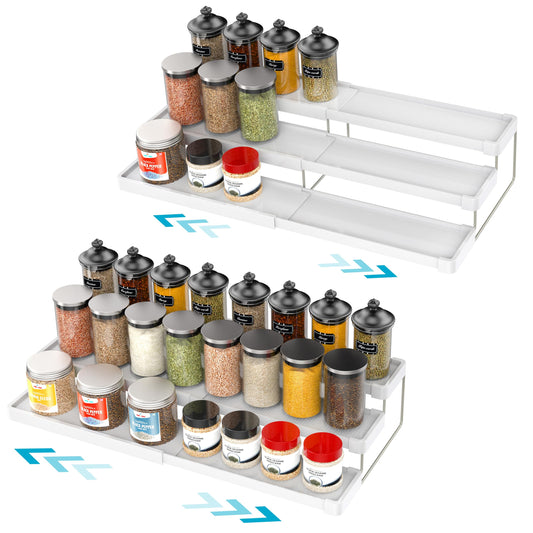 YAN & HIN Expandable Spice Rack - Cabinet Organizer and Seasoning Organizer for Kitchen - Adjustable Storage Solution for Countertops and Shelves - Durable and Versatile Design