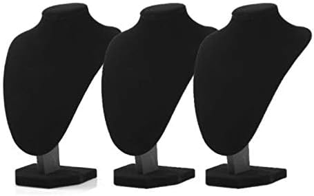 Comelyjewel 3pcs/Pack 9 Inches Velvet Necklace Holder, Jewelry Organizer for Women, Elegant Jewelry Organizers and Storage Solution, Mannequins Bust Stand for Necklaces and Accessories (Black)