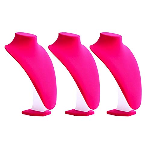 Comelyjewel 3pcs/Pack 9 Inches Velvet Necklace Holder, Jewelry Organizer for Women, Elegant Jewelry Organizers and Storage Solution, Mannequins Bust Stand for Necklaces and Accessories (Pink)