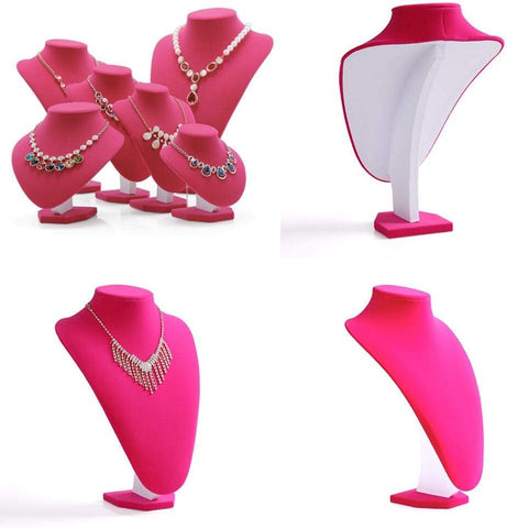 Comelyjewel 3pcs/Pack 9 Inches Velvet Necklace Holder, Jewelry Organizer for Women, Elegant Jewelry Organizers and Storage Solution, Mannequins Bust Stand for Necklaces and Accessories (Pink)