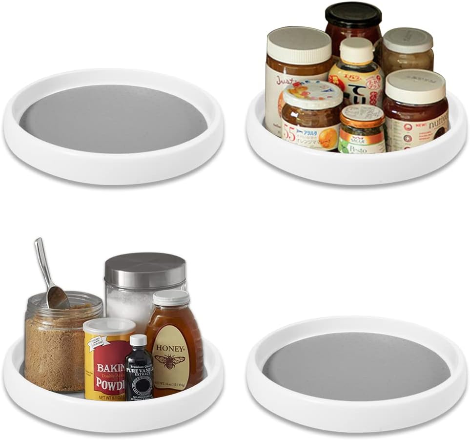 4pcs/pack Inner 9-inch Lazy Susan Kitchen Pantry Spice Rack Fridge Holder White Grey Non Skid Turntable Cans Cabinet Under Sink Organizer