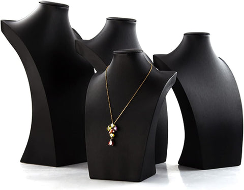 Comelyjewel 13.4" Tall Black PU Faux Leather Necklace Chain Holder Storage Display Show Boutique Stand Mannequin Bust Home Organisation Jewelry Organizer for Girls Women