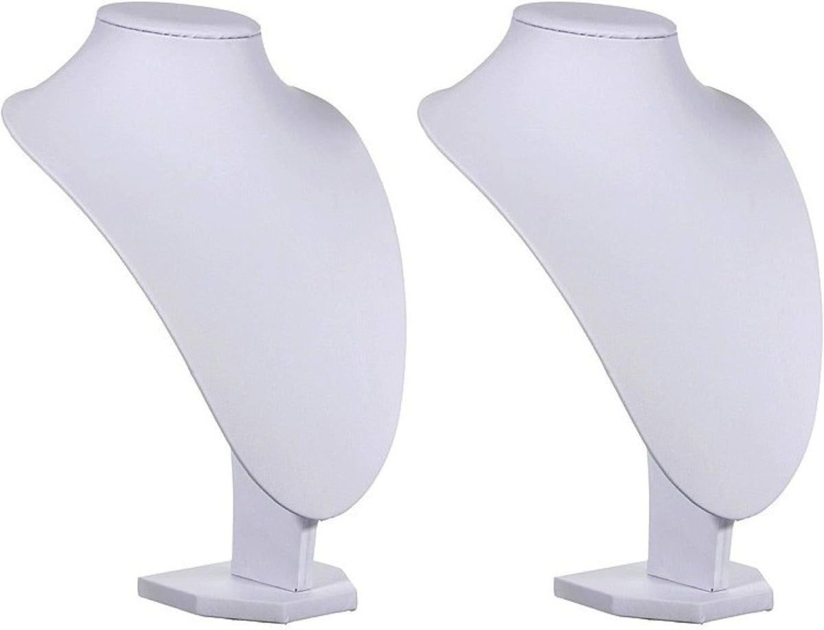 Comelyjewel 21cm Necklace Holder Jewelry Organizer Set of 2, Elegant Jewelry Organizers and Storage, Premium Jewelry Organizer for Women, Mannequin Bust Stand for Necklaces (White Faux Leather)