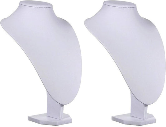 Comelyjewel 21cm Necklace Holder Jewelry Organizer Set of 2, Elegant Jewelry Organizers and Storage, Premium Jewelry Organizer for Women, Mannequin Bust Stand for Necklaces (White Faux Leather)