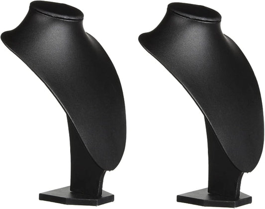Comelyjewel 21cm Necklace Holder Jewelry Organizer Set of 2, Elegant Jewelry Organizers and Storage, Premium Jewelry Organizer for Women, Mannequin Bust Stand for Necklaces (Black Faux Leather)