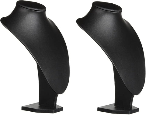 Comelyjewel 21cm Necklace Holder Jewelry Organizer Set of 2, Elegant Jewelry Organizers and Storage, Premium Jewelry Organizer for Women, Mannequin Bust Stand for Necklaces (Black Faux Leather)