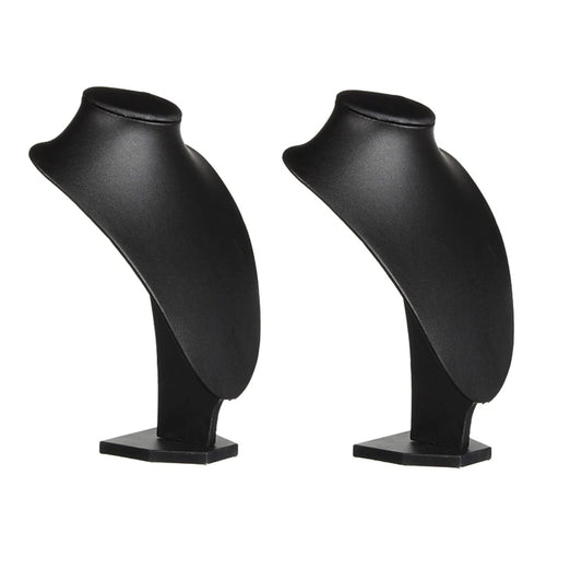 Comelyjewel 21cm Necklace Holder Jewelry Organizer Set of 2, Elegant Jewelry Organizers and Storage, Premium Jewelry Organizer for Women, Mannequin Bust Stand for Necklaces (Black Faux Leather)