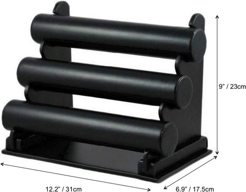 Comelyjewel 3 tier Black PU Faux Leather Jewelry Display Stand T-Bar Bracelet Holder 12.2" Wide Bangle Watches & Jewellery Hovering For Women Girls Home Bedroom Organization