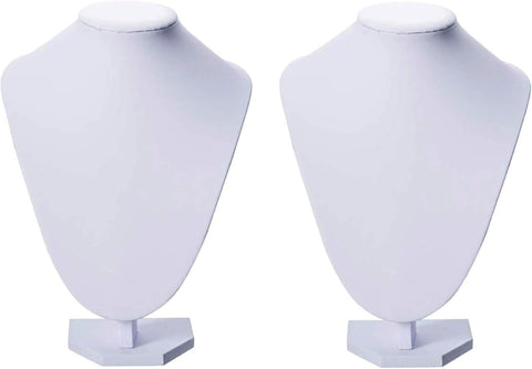 Comelyjewel 21cm Necklace Holder Jewelry Organizer Set of 2, Elegant Jewelry Organizers and Storage, Premium Jewelry Organizer for Women, Mannequin Bust Stand for Necklaces (White Faux Leather)