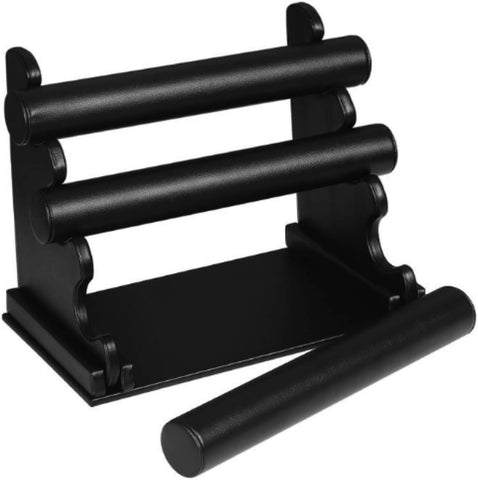 Comelyjewel 3 tier Black PU Faux Leather Jewelry Display Stand T-Bar Bracelet Holder 12.2" Wide Bangle Watches & Jewellery Hovering For Women Girls Home Bedroom Organization