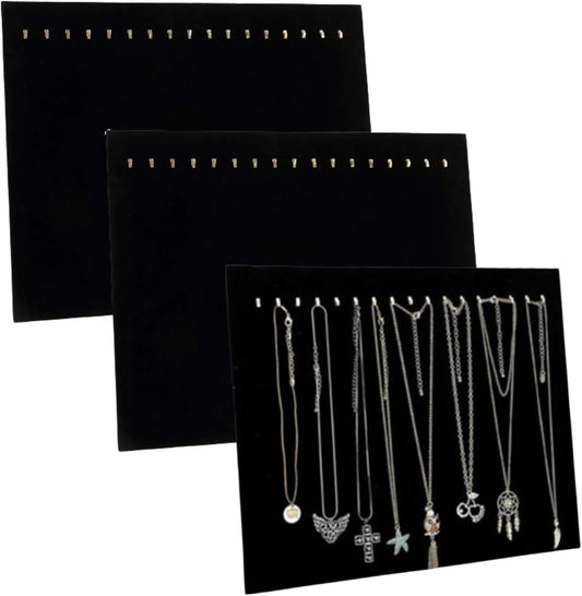 Comelyjewel Pack of 3 Black Velvet Jewelry Display Board with 17 Hooks Necklace Stands Boutique Stands Holder for Chain