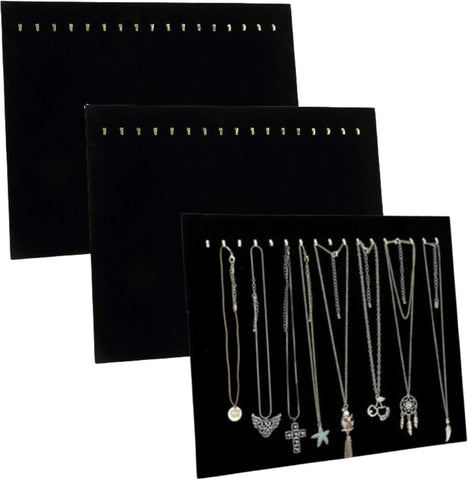 Comelyjewel Pack of 3 Black Velvet Jewelry Display Board with 17 Hooks Necklace Stands Boutique Stands Holder for Chain