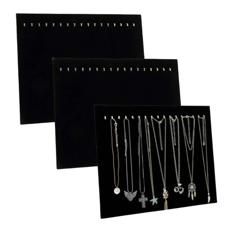 Comelyjewel Pack of 3 Black Velvet Jewelry Display Board with 17 Hooks Necklace Stands Boutique Stands Holder for Chain