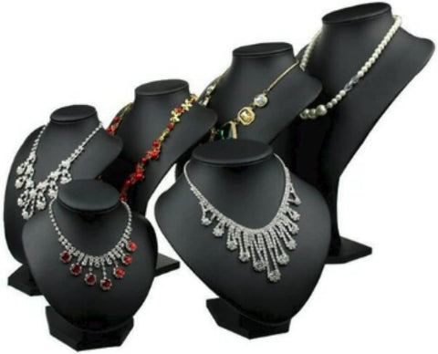 Comelyjewel 21cm Necklace Holder Jewelry Organizer Set of 2, Elegant Jewelry Organizers and Storage, Premium Jewelry Organizer for Women, Mannequin Bust Stand for Necklaces (Black Faux Leather)