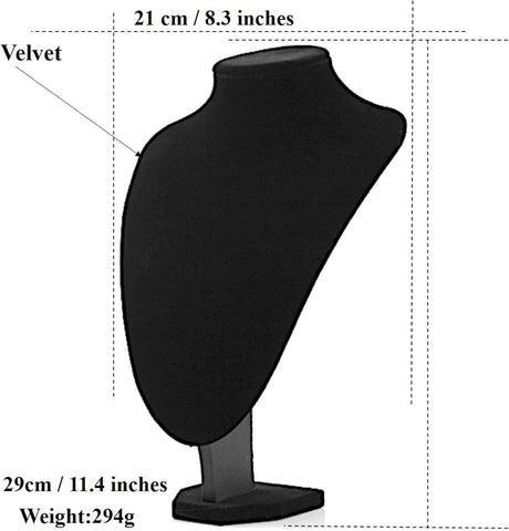 YAN & HIN 2pcs 29cm Black Velvet Necklace Holder, Jewelry Organizer Holder For Women, Mannequin Bust Jewelry Organizer Displays for Shop Event Shows (Black Velvet, 21 x 29 cm)