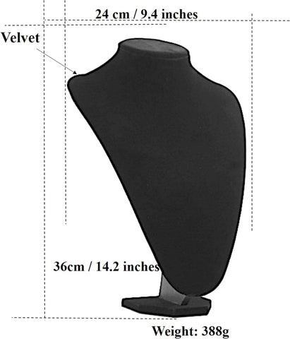 YAN & HIN 2pcs 36cm Black Velvet Necklace Holder, Mannequin Bust Jewelry Holder, Jewelry Organizers Displays for Vendors (Black Velvet, 24 x 36 cm)