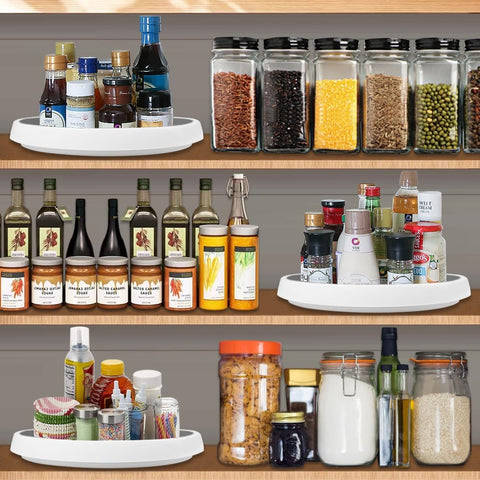 4pcs/pack Inner 9-inch Lazy Susan Kitchen Pantry Spice Rack Fridge Holder White Grey Non Skid Turntable Cans Cabinet Under Sink Organizer