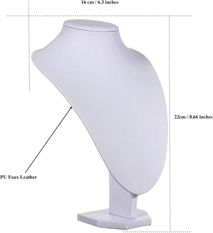 Comelyjewel 21cm Necklace Holder Jewelry Organizer Set of 2, Elegant Jewelry Organizers and Storage, Premium Jewelry Organizer for Women, Mannequin Bust Stand for Necklaces (White Faux Leather)