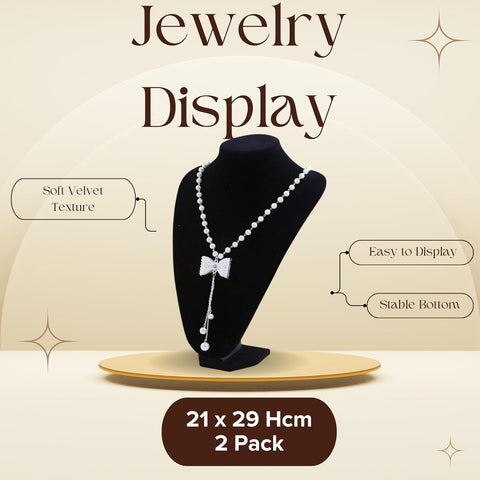 YAN & HIN 2pcs 29cm Black Velvet Necklace Holder, Jewelry Organizer Holder For Women, Mannequin Bust Jewelry Organizer Displays for Shop Event Shows (Black Velvet, 21 x 29 cm)