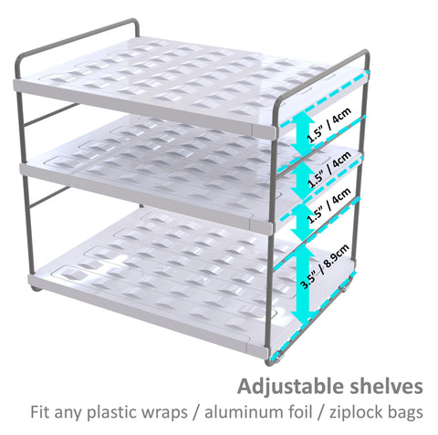 YAN & HIN 2 Packs 3-Tier Pantry Cabinet Organizers and Storage, Adjustable Height and Expandable Kitchen Plastic Wrap Organizer, Sturdy Aluminum Foil Countertop and Storage for Multi-Purpose Use