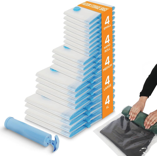 Yan & Hin Vacuum Storage Bags with Hand Pump - Space Saver Vacuum Seal Bags for Clothing - Space Saving Solution for Home Organization - Durable and Efficient Vacuum Storage Bags (20 Combo)