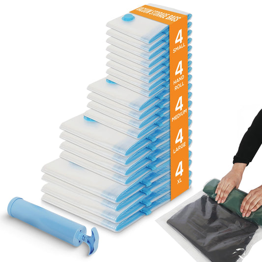 Yan & Hin Vacuum Storage Bags with Hand Pump - Space Saver Vacuum Seal Bags for Clothing - Space Saving Solution for Home Organization - Durable and Efficient Vacuum Storage Bags (25 Combo)