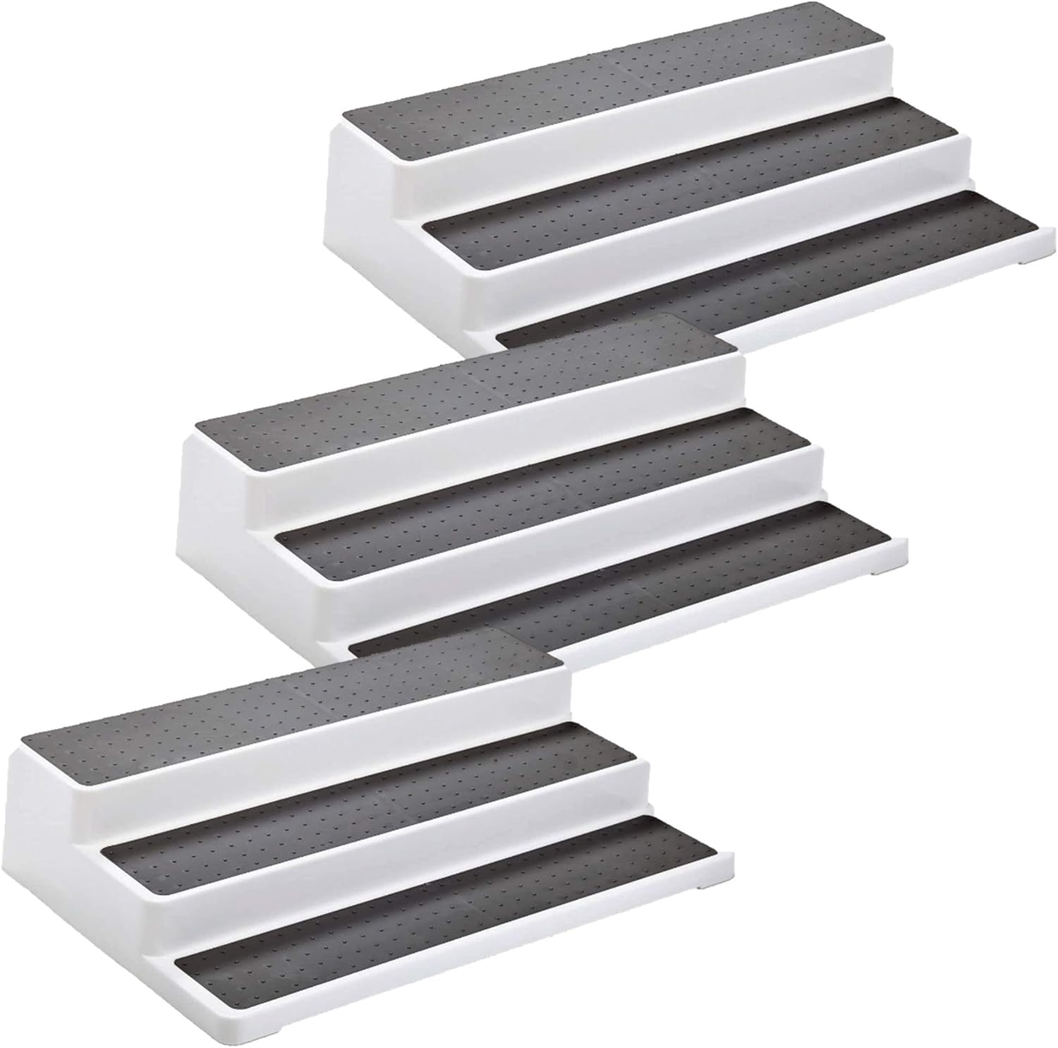 3pcs/pack Non Skid 3 Tier Lazy Susan White Grey Silicon Surface Spice Racks Kitchen Can Shelf Home Countertop Organizer Bathroom Storage Pantry Cabinet, 14.4"/36.5cm (W) X 9.5"/24cm(D) X 3.3"/8.5cm(H)