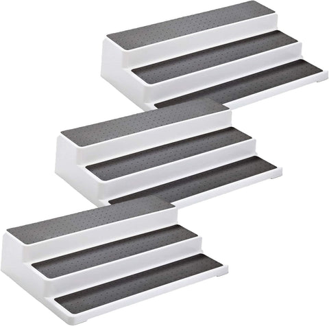 3pcs/pack Non Skid 3 Tier Lazy Susan White Grey Silicon Surface Spice Racks Kitchen Can Shelf Home Countertop Organizer Bathroom Storage Pantry Cabinet, 14.4"/36.5cm (W) X 9.5"/24cm(D) X 3.3"/8.5cm(H)
