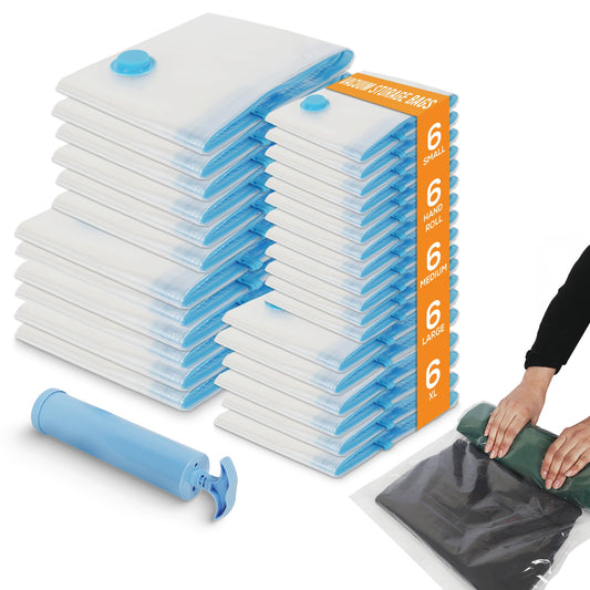 Yan & Hin Vacuum Storage Bags with Hand Pump - Space Saver Vacuum Seal Bags for Clothing - Space Saving Solution for Home Organization - Durable and Efficient Vacuum Storage Bags (25 Combo)