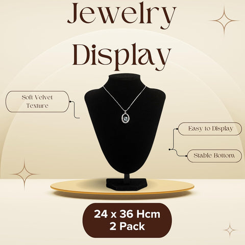 YAN & HIN 2pcs 36cm Black Velvet Necklace Holder, Mannequin Bust Jewelry Holder, Jewelry Organizers Displays for Vendors (Black Velvet, 24 x 36 cm)