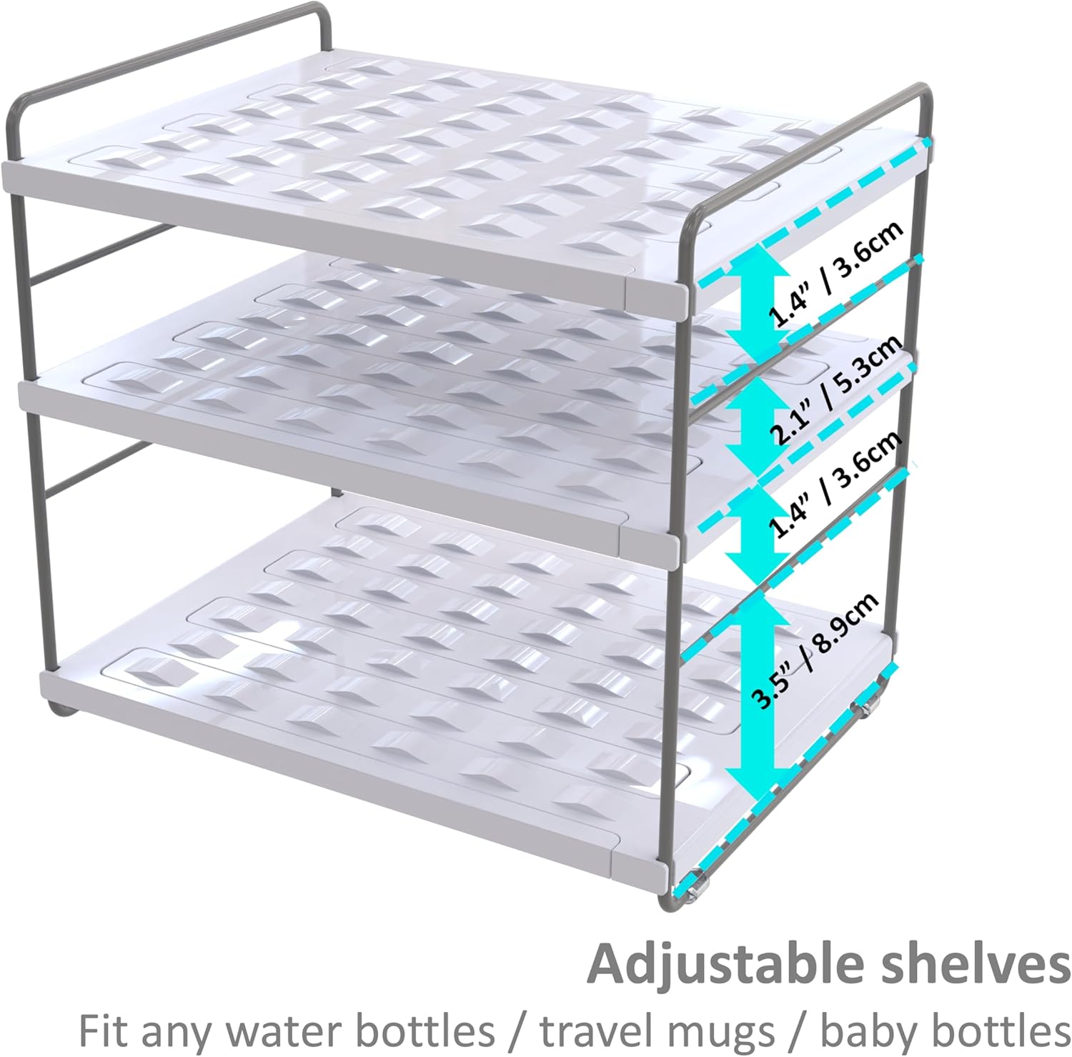 YAN & HIN 2 Packs Cabinet Organizer Extendable Kitchen Cabinet Organizer with Adjustable Height 3-Tier Water Stanley Bottle Holder 15 Bottles Pantry Pantry Organizers Cup Rack for Cabinet