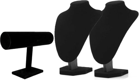 Comelyjewel 3pcs/pack Jewelry Organizer - Black Velvet 1 Row Bracelet Holder & 9" Necklace Holder Elegant Room Decor & Jewelry Organizers and Storage Solution for Fashion Accessories