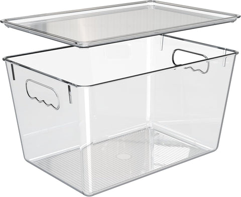 YAN & HIN 6 pcs/set Large Clear Storage Bins with Lids - Stackable, Transparent Pantry Storage with Handles - Nest Nicely for Easy Organization (11 "L x 7.5" W x 6.1 "H)