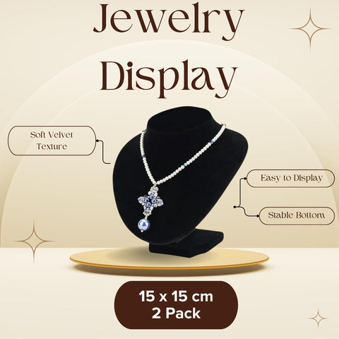 YAN & HIN 2pcs 6-inch (15x15Hcm) Short Black Velvet Necklace Small Holder Stand Display Stands Mannequin Bust Jewelry Organizer Displays for Vendors Shop Event Shows (Black Velvet, 15 x 15 cm)