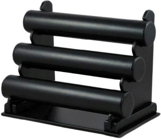 Comelyjewel 3 tier Black PU Faux Leather Jewelry Display Stand T-Bar Bracelet Holder 12.2" Wide Bangle Watches & Jewellery Hovering For Women Girls Home Bedroom Organization