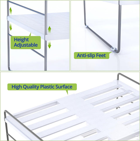 YAN & HIN 2 Packs 3-Tier Pantry Cabinet Organizers and Storage, Adjustable Height and Expandable Kitchen Plastic Wrap Organizer, Sturdy Aluminum Foil Countertop and Storage for Multi-Purpose Use