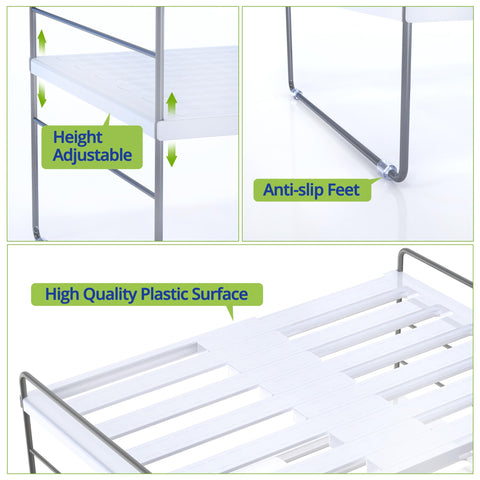 YAN & HIN 2 Packs 3-Tier Pantry Cabinet Organizers and Storage, Adjustable Height and Expandable Kitchen Plastic Wrap Organizer, Sturdy Aluminum Foil Countertop and Storage for Multi-Purpose Use