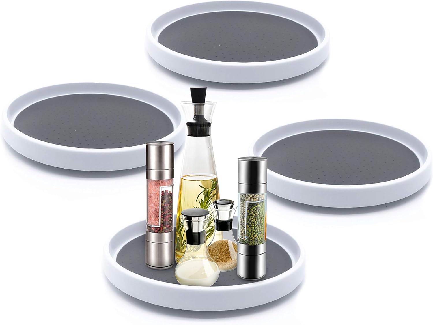 4pcs/pack Inner 9-inch Lazy Susan Kitchen Pantry Spice Rack Fridge Holder White Grey Non Skid Turntable Cans Cabinet Under Sink Organizer