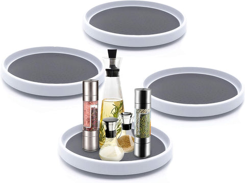 4pcs/pack Inner 9-inch Lazy Susan Kitchen Pantry Spice Rack Fridge Holder White Grey Non Skid Turntable Cans Cabinet Under Sink Organizer