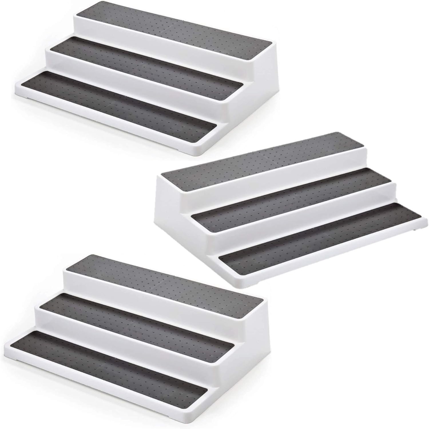 3pcs/pack Non Skid 3 Tier Lazy Susan White Grey Silicon Surface Spice Racks Kitchen Can Shelf Home Countertop Organizer Bathroom Storage Pantry Cabinet, 14.4"/36.5cm (W) X 9.5"/24cm(D) X 3.3"/8.5cm(H)