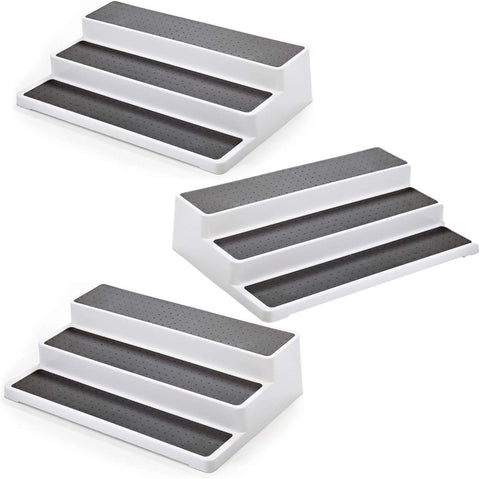 3pcs/pack Non Skid 3 Tier Lazy Susan White Grey Silicon Surface Spice Racks Kitchen Can Shelf Home Countertop Organizer Bathroom Storage Pantry Cabinet, 14.4"/36.5cm (W) X 9.5"/24cm(D) X 3.3"/8.5cm(H)
