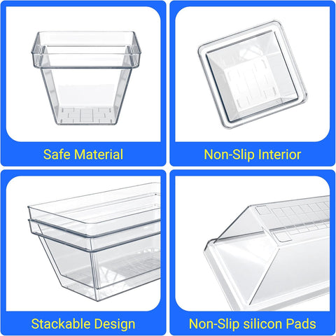 YAN & HIN Set of 72 Stackable Non-Slip Acrylic Organizers - Modern Minimalist Clear Drawer Organizer for Makeup, Kitchen, Desk & Office