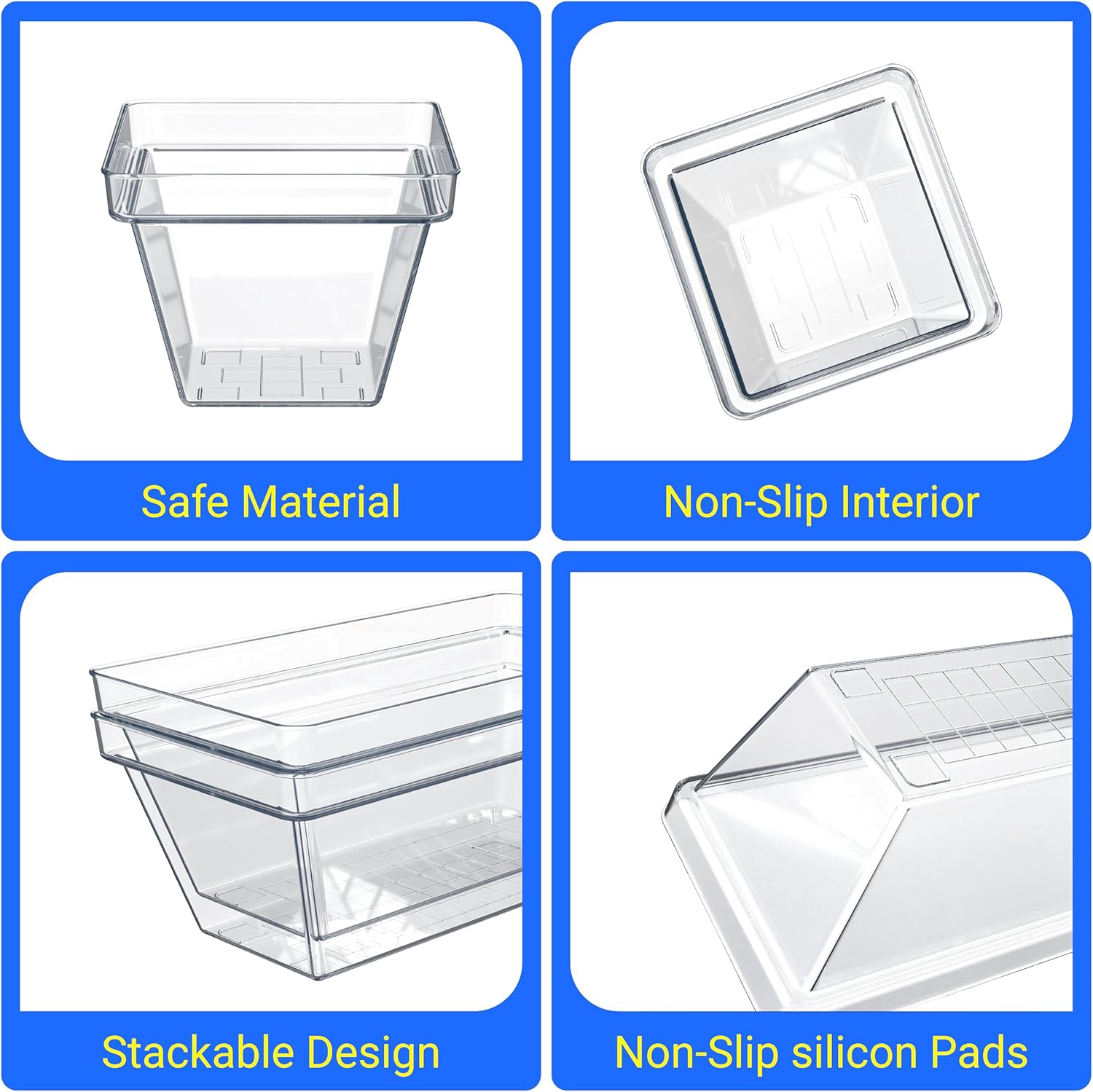 YAN & HIN Set of 72 Stackable Non-Slip Acrylic Organizers - Modern Minimalist Clear Drawer Organizer for Makeup, Kitchen, Desk & Office