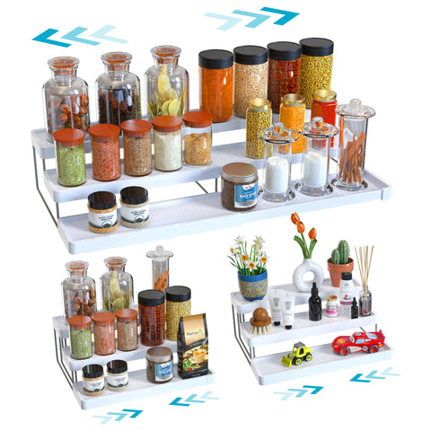 YAN & HIN Expandable Spice Rack - Cabinet Organizer and Seasoning Organizer for Kitchen - Adjustable Storage Solution for Countertops and Shelves - Durable and Versatile Design