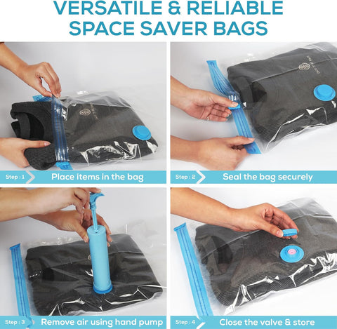 Yan & Hin Vacuum Storage Bags with Hand Pump - Space Saver Vacuum Seal Bags for Clothing - Space Saving Solution for Home Organization - Durable and Efficient Vacuum Storage Bags (20 Combo)