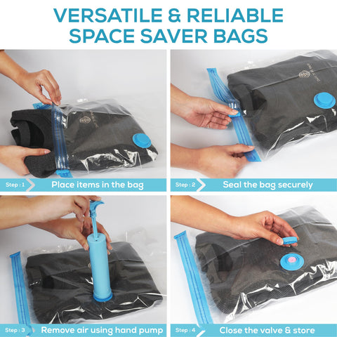 Yan & Hin Vacuum Storage Bags with Hand Pump - Space Saver Vacuum Seal Bags for Clothing - Space Saving Solution for Home Organization - Durable and Efficient Vacuum Storage Bags (25 Combo)